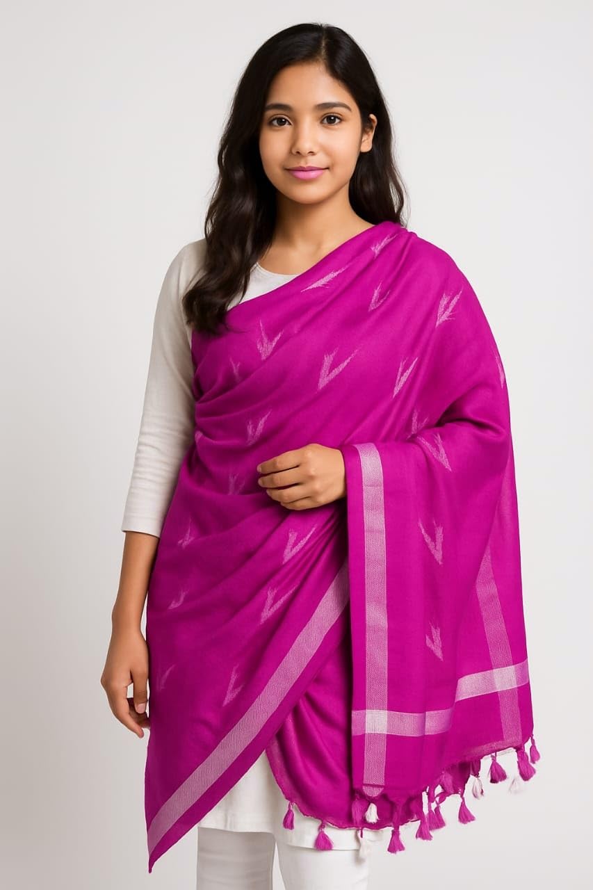 ZH Clothing Brand Women's Linen Cotton Dupatta Handwoven Ikat Woven | Elegant & Soft Texture| Daily| Traditinal Ethnic Look | Perfect For Summer & Office Wear_2.45m (Pink, 2.45m)