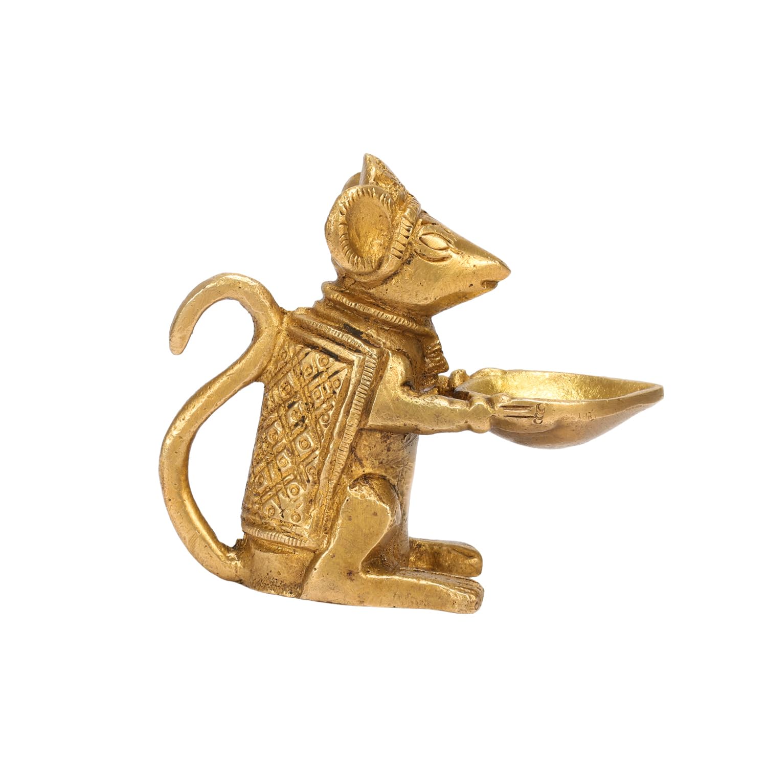 Svarup Brass Rat Diya Oil Lamp Ganesha Collectible Handicraft Art Product for Puja, Home, Decoration, Diwali and Gift 3.5 Inch.