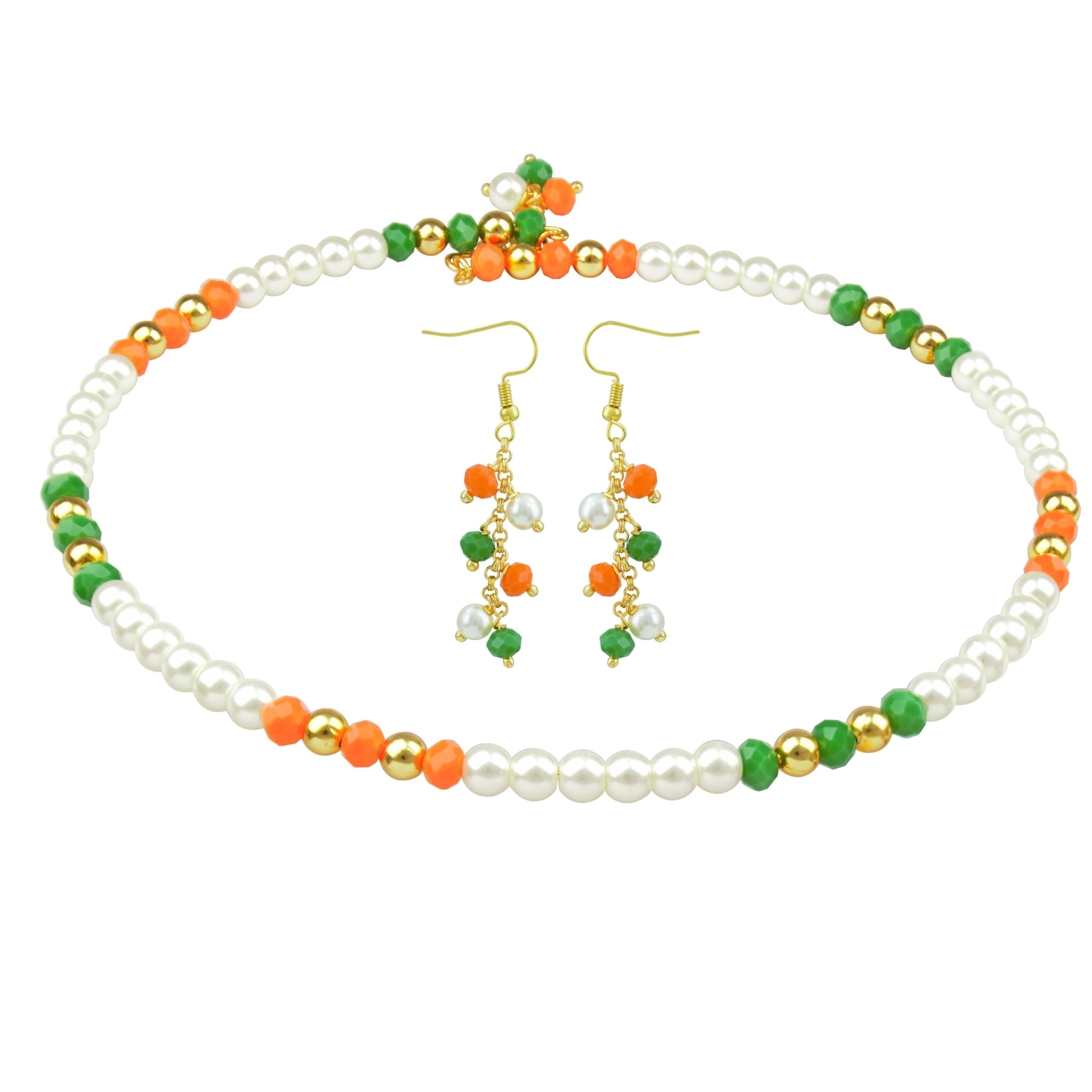 JFL - Jewellery for Less Fancy Tricolour Handmade Pearls and Beaded Necklace Set for Women & Girls | Independence Day & Republic Day Jewellery | Fashion Necklace with Matching Earrings
