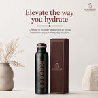 AURASHIE Pure Copper Water Bottle 1 Litre with Sacred (7 Chakras) Geometry Design | BPA Free & Leak Proof | Copper-Infused Water | Durable & Rust Proof | Ayurveda Health Benefits - (Antique Black)