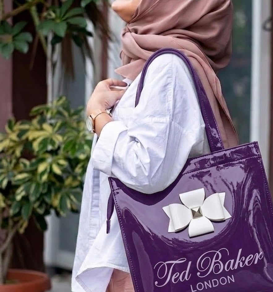 SEA MOUNT London Women’s Purple Tote Bag with Bow | Stylish Shoulder Handbag | Premium PU Leather Shopper Bag
