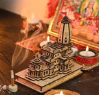 Twinster Ram Mandir Ayodhya Wooden Temple Model 6 Inches Decorative Statue Ideal for Home Décor and Gifting (Without LED)