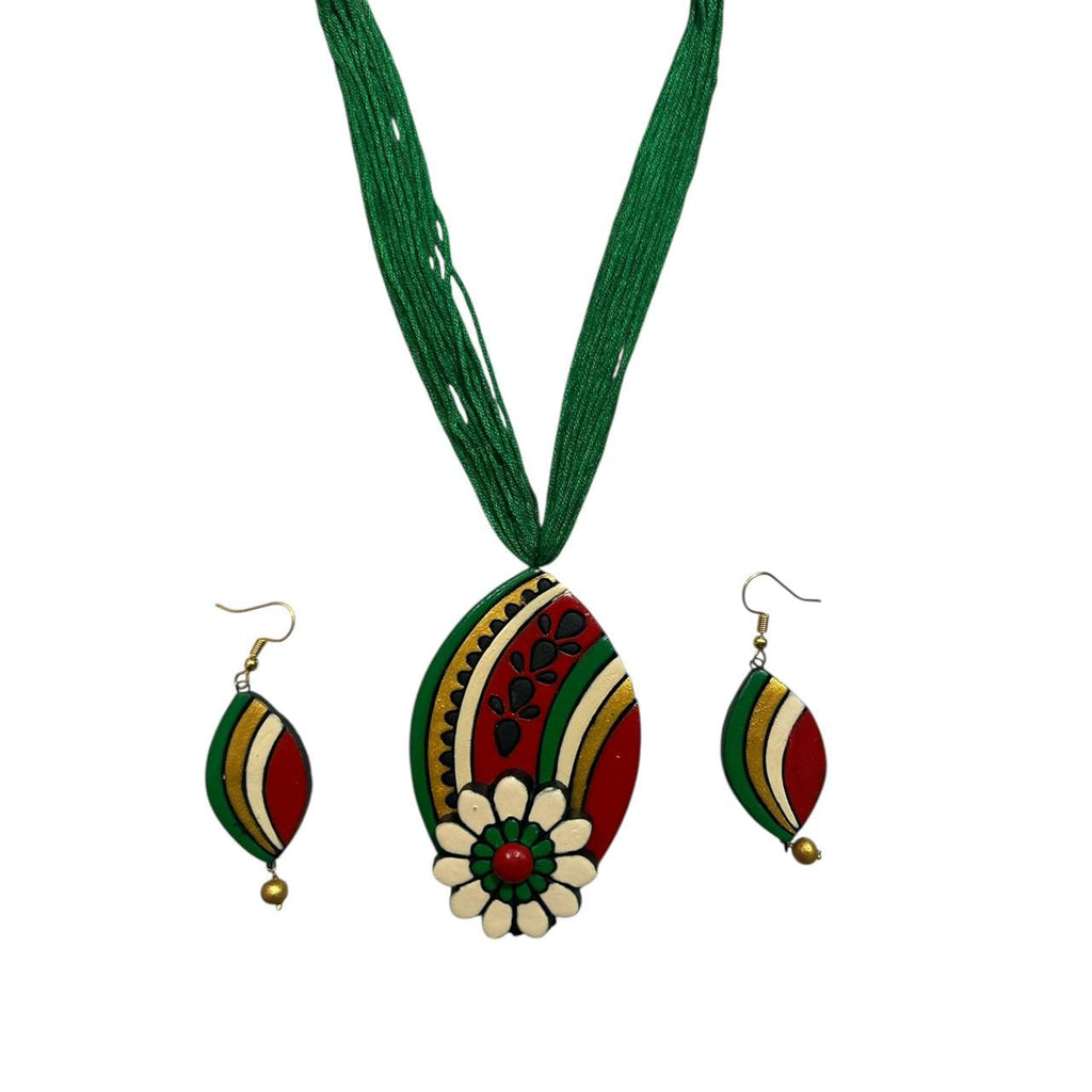 Le bijouxistic Terracotta Necklace Set for Women and Girls, Handmade Terracotta Jewelry, Handmade Necklace earring - Green Necklace Earring, Clay Work Jewelry for Women.