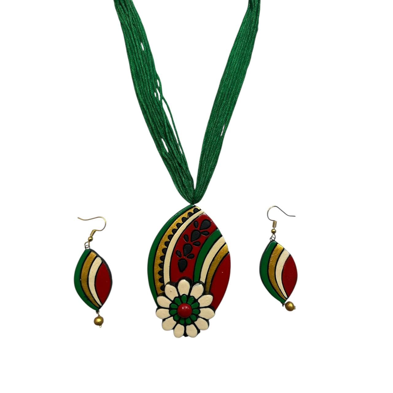 Le bijouxistic Terracotta Necklace Set for Women and Girls, Handmade Terracotta Jewelry, Handmade Necklace earring - Green Necklace Earring, Clay Work Jewelry for Women.