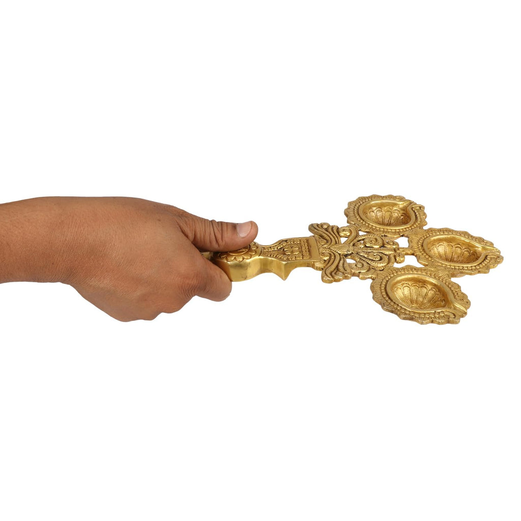 SVARUP Brass Long Handle Aarti Diya: Ideal for Pooja, Camphor/Kapoor Burning, and Table Mandir Decor.
