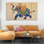VIBECRAFTS Madhubani Art Elephant Premium Canvas Wall Painting Set of Five For Home|Office|Living Room|Gift (PTVC5Pcs4_8621)