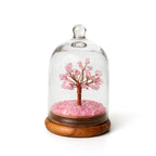BhagyaG Rose Quartz Crystal Tree with Glass Dome & Wooden Base | Natural Pink Rose Quartz Gemstone Tree Showpiece for Home, Office & Décor | Love & Harmony Gift