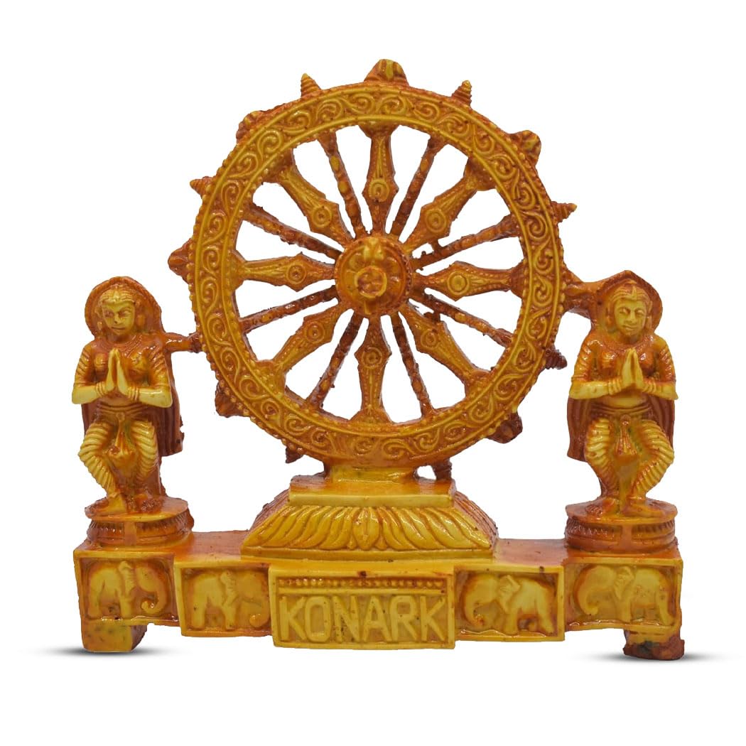 NEALEXKLUSIVE® Marble Dust Konark Sun Temple Wheel with Odishi Dancer Showpiece for Home and Office Decor & Gift Brown Color 5H x 5.7L Inch 01 Piece