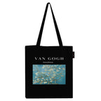 Peach Blossom Van Gogh Printed Tote Bag for Women with Zip, Stylish Cotton Handbags, Canvas Tote Bags for College (Black_VanGoghBlueSky)