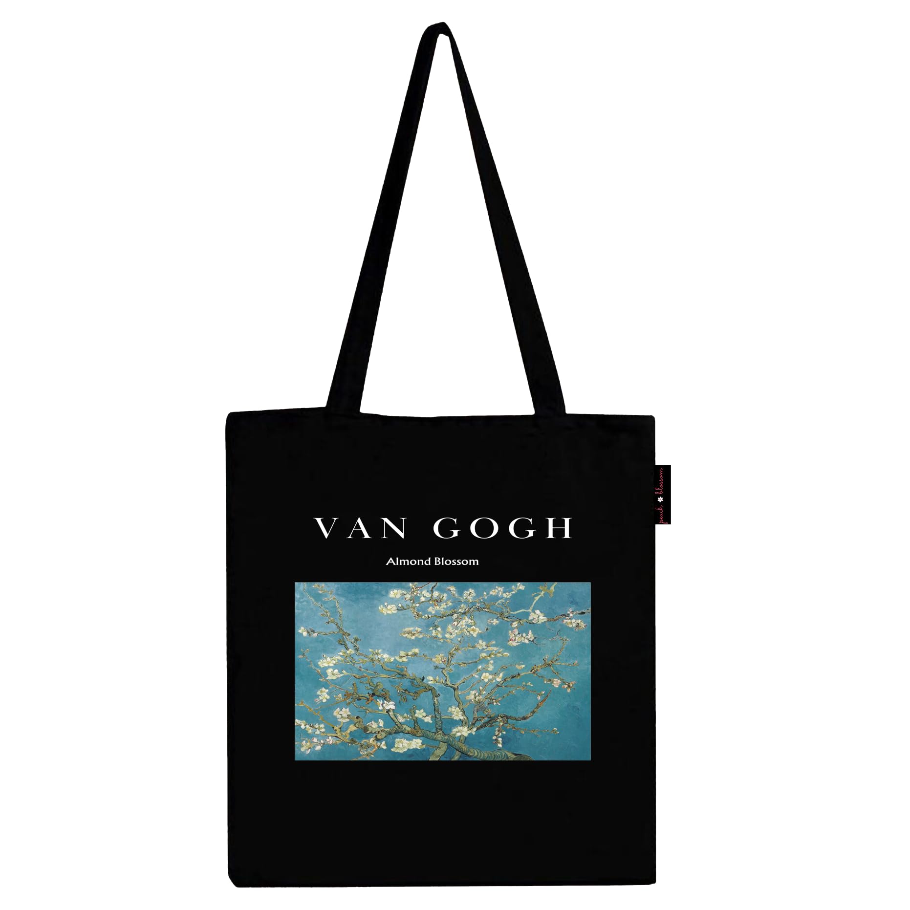 Peach Blossom Van Gogh Printed Tote Bag for Women with Zip, Stylish Cotton Handbags, Canvas Tote Bags for College (Black_VanGoghBlueSky)