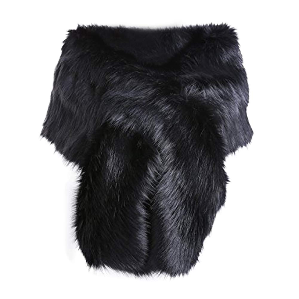 KAMA BRIDAL Women Long Faux Fur Shawl Bridal Stole Cover Up Winter Soft Bolero Scarf, Black, Talla Única