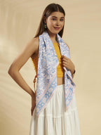 Ravaiyaa - Attitude is everything Sanganer Hand Block Printed Scarves Pure Cotton Scarf Square Hijab Dupatta 40 X 40 Inch (Blue White Floral)