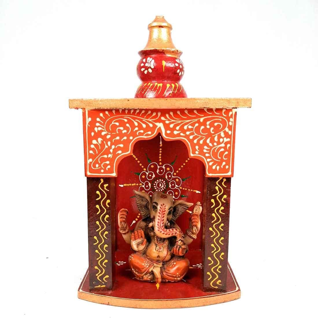 Jaipur Art Exports Handcrafted Wooden Pooja Temple| Pooja Mandir |Pooja Mandap (Multicolor | 10 Inch) with Beautiful Rajasthani Emboss Work on it for Home/Office/Shop/Gift