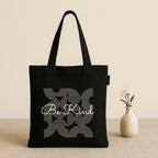 Peach Blossom Women's Printed Cotton Zipper Tote Bags (BLK - BE KIND)