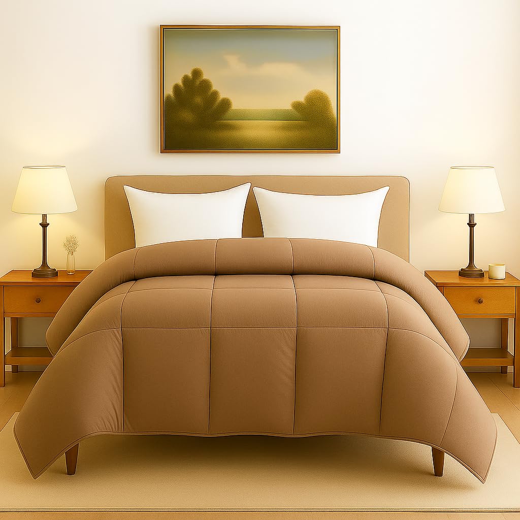 linenaffairs Heavy Winter Bed Comforter for Double Bed - 500 GSM Ultra Warm Quilt Blanket/Rajai - Taupe - Down Alternative Microfiber Duvet Insert with Corner Ties - Winter Season Premium Kafalo