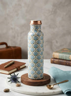 Thammar Luxury Printed Copper Water Bottle 1000 ml (1 Litre) | Pure Copper Bottle for Drinking Water (Creamy)