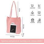 Kawn Women Corduroy Western Tote Bag Canvas Shoulder Cord Purse Reusable Shopping Bag Grocery Bag Large Capacity Washable Handbag Girls Shoulder Bag With Inner Pocket For Daily Use Work Travel (Pink)