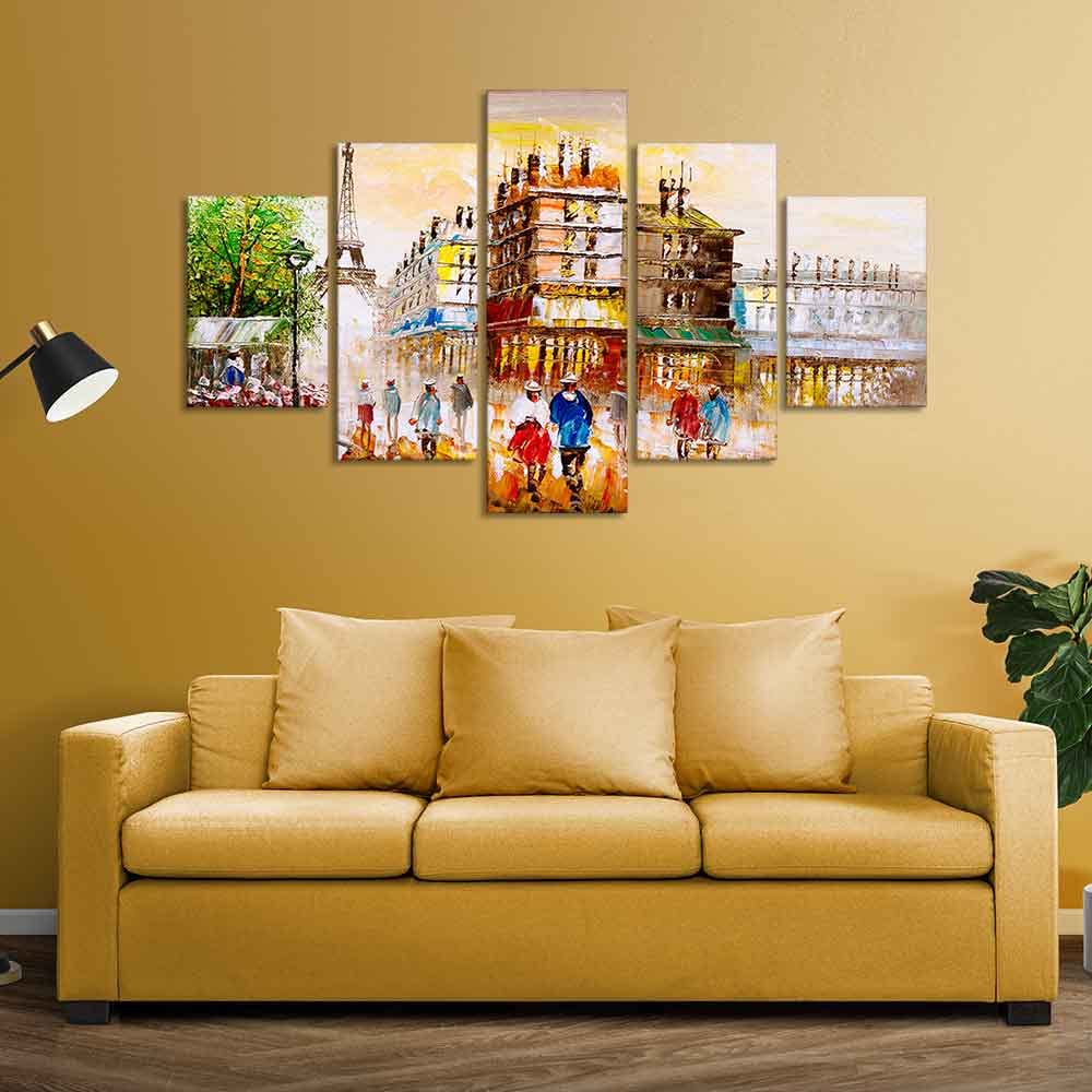 VIBECRAFTS Street View of Paris Canvas Wall Painting Set of Five Pieces For Home|Office|Living Room|Gift (PTVC5Pcs1_5526)