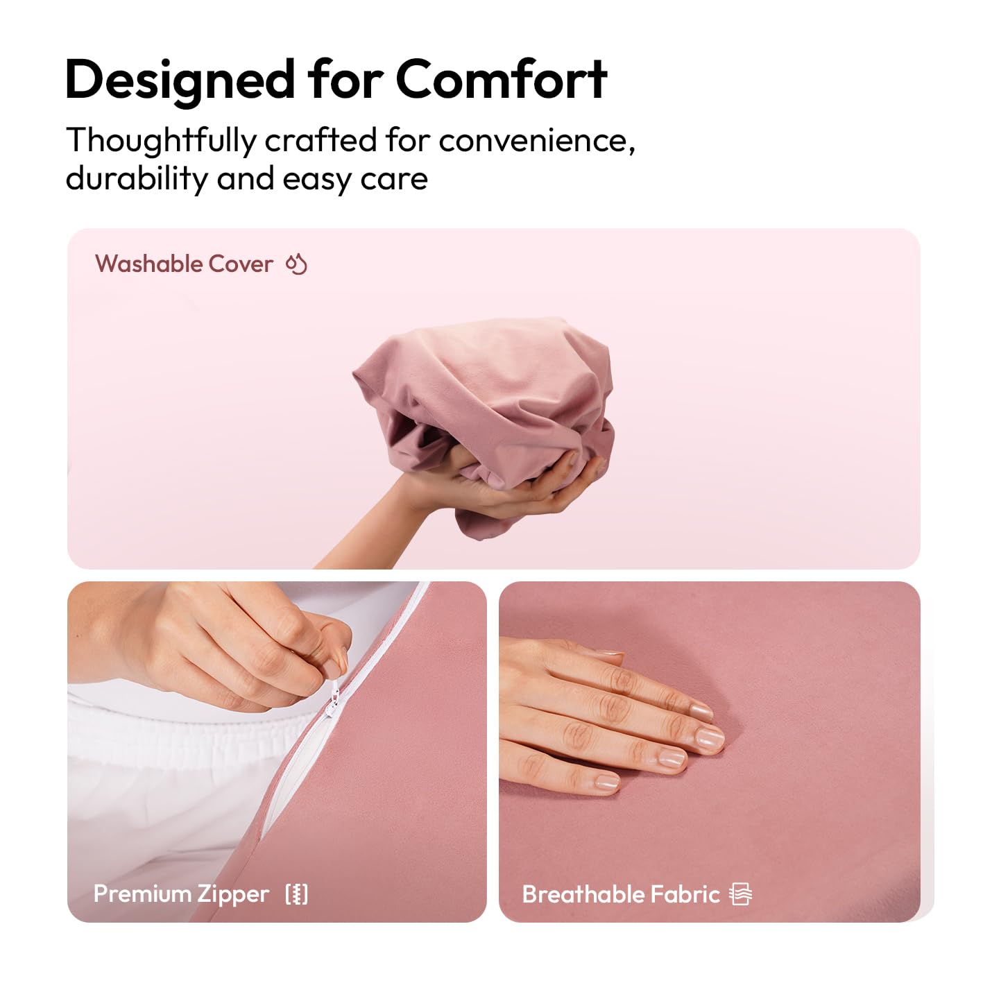 Frido Wedge Plus Cushion Cover | Ultrasoft, Breathable & Cool Pillow Cover | Aesthetic Pillow Cover for Home | Durable & Machine Washable | Blush Pink
