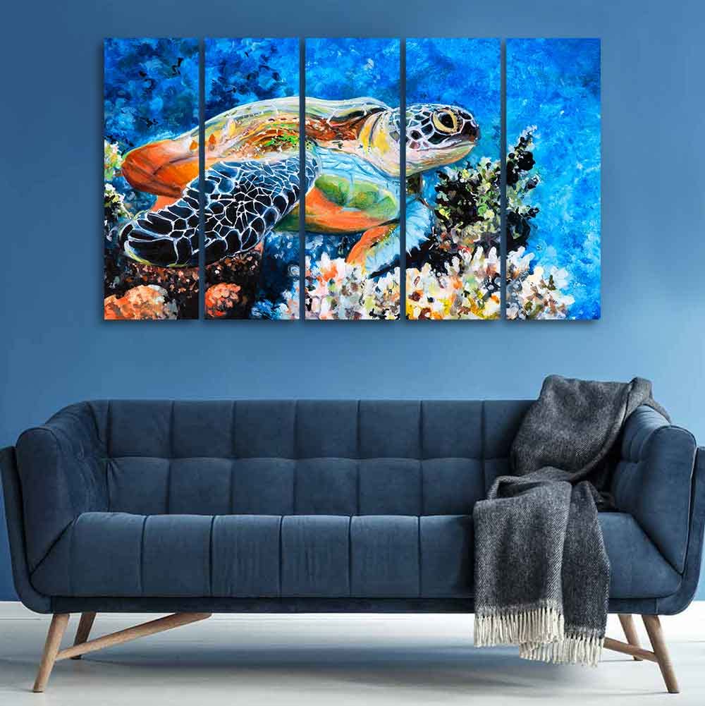 VIBECRAFTS Colorful Turtle Canvas Wall Painting of Five Pieces For Home|Office|Living Room|Gift (PTVC5Pcs4_8721)