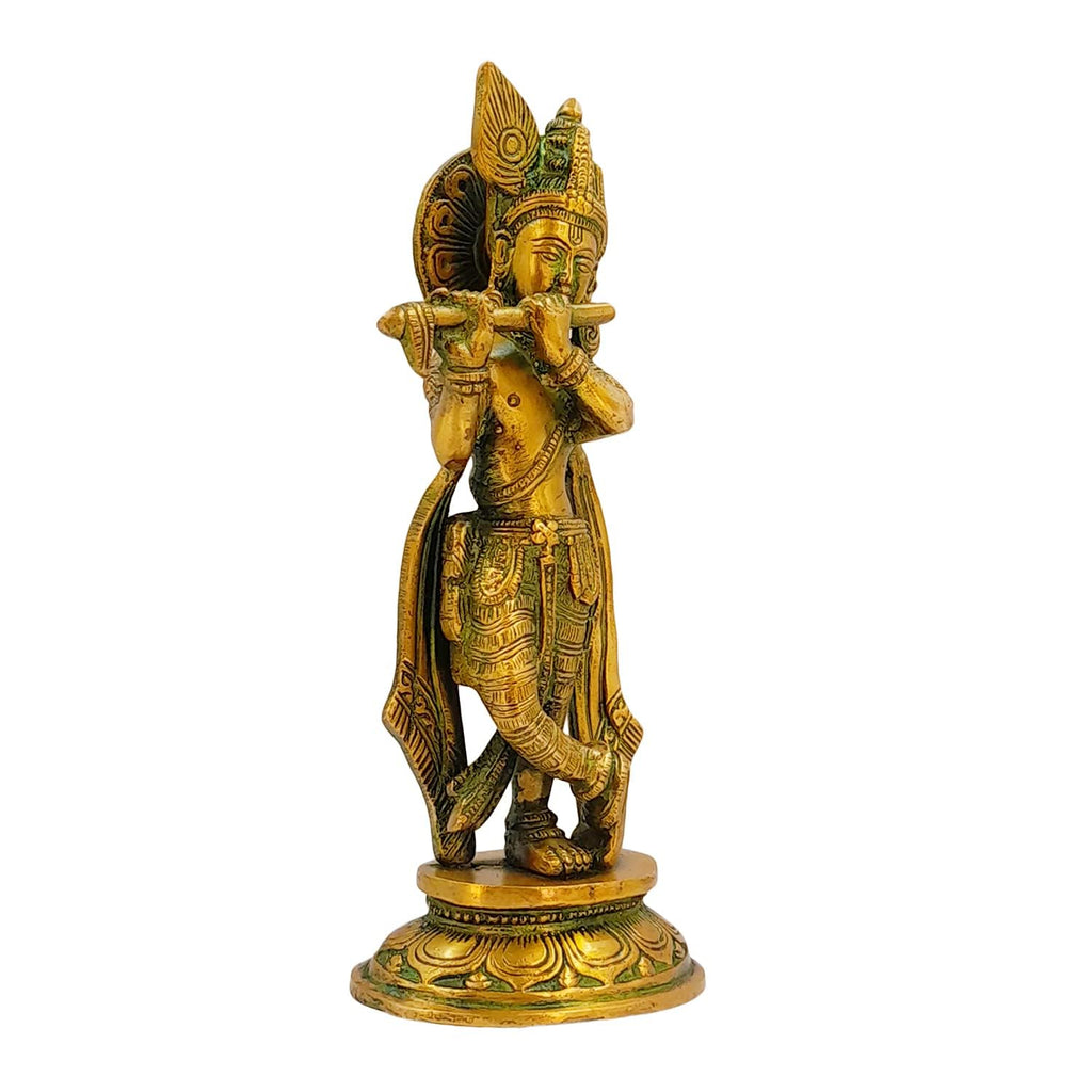 SVARUP Brass Krishna Bhagwan Idol in Multicolor Height 9 Inch