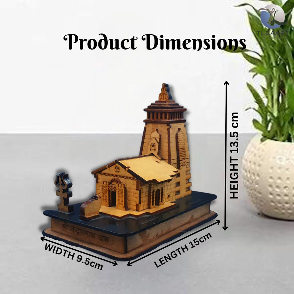 TLCAART Kedarnath Mandir | MDF Wood Temple | 3D Miniature | Decoration Wooden Showpiece for Home, Office | Size: 15 x 9.5 x 13.5 cms | Pack of 1