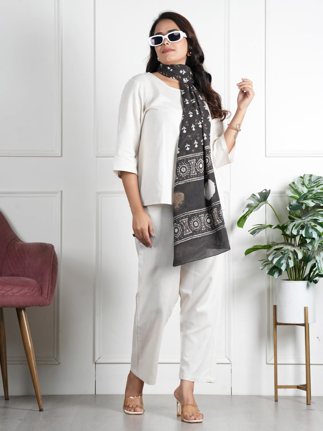 RAI SAHAB Women's Cotton Hand Block Printed Casual Stoles/Scarf(ST-77BLK10)