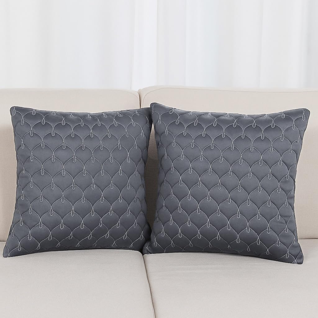 ELORA Grey Stitch Designer Cushion Cover 16x16 Inches – Soft Fabric, Minimalist Look for Elegant Home Décor-Set of 3