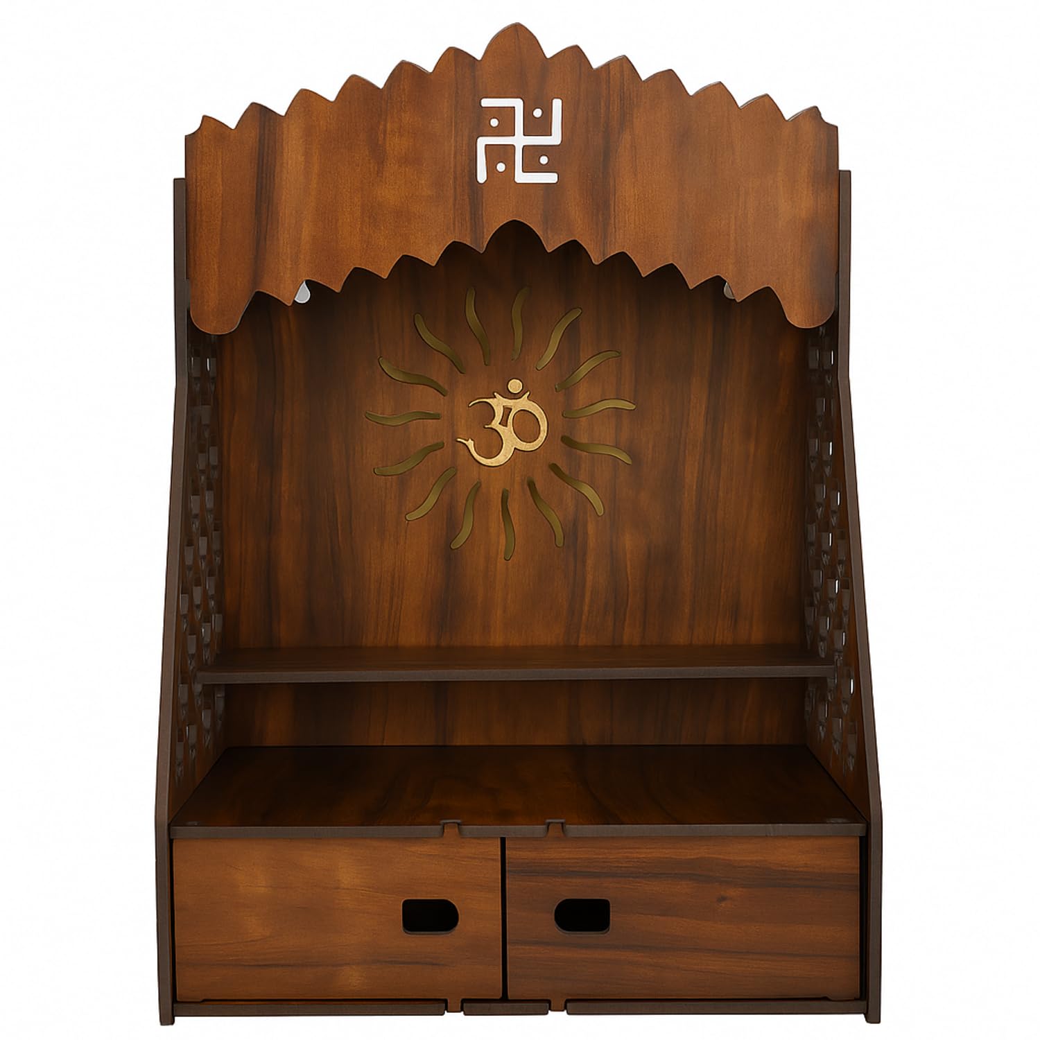 HOMEWEY DECOR Wooden Home Temple Handcrafted Support Heavy Idols Luxurious Finish Pooja Mandir for Home and Office Wall Mount for Room (Design15)