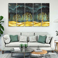 VIBECRAFTS Wall Painting of Golden Trees in Dark Forest of Five Pieces For Home|Office|Living Room|Gift (PTVC5Pcs4_8726)