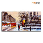 VIBECRAFTS Canvas Paintings for Living Room Drawing Wall Painting of Street view London with Snowfall Background Fitted Wooden Frame For Home | Office | Gift (PTVCH_2267N) (48 x 24 Inches)