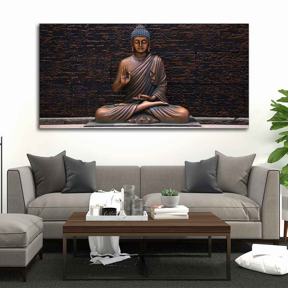 VIBECRAFTS Canvas Paintings for Living Room Drawing Room Buddha Meditating Statue Canvas Wall Painting Fitted With Wooden Frame For Home | Office | Living Room | Gifts (PTVCH_2568NNN)