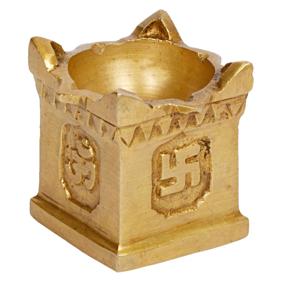 Artvarko Brass Tulsi Diya Om Shri Swastika Tishul Engraving Oil Lamp Diya Deepak Home Pooja Puja Idol Mandir Décor Small 5 cm