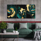VIBECRAFTS 3 Pieces Abstract Line Art Rose Flower Canvas Wall Painting Fitted With Wooden Frame For Home | Office | Living Room | Gifts(PTVC3Pcs3_11508N)