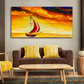 VIBECRAFTS Canvas Paintings for Living Room Drawing Room Sailing Ship with Red Sails with Yellow Sea Background Wall Painting Fitted with Wooden Frame for Home|Office|Gift(PTVCH_2276)
