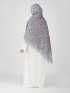 ANAApparels ANA Zoha Bluish Grey Floral Dupatta | 92 x 42 Inches – Premium Mulmul Cotton | Lace Border | Lightweight, Soft & Breathable