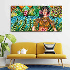 VIBECRAFTS Canvas Paintings for Living Room Drawing Room Traditional Women Canvas Wall Painting Fitted With Wooden Frame For Home | Office | Living Room | Gifts (PTVCH_2514)