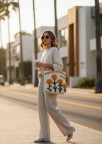 OLL OO LA LA BEAUTY Handcrafted Floral Tufted Tote Bag for Women | Cotton Canvas Shoulder Bag with 3D Daisy Design | Lightweight Reusable Shopper, Casual Everyday Handbag for Work, Travel & Gifting