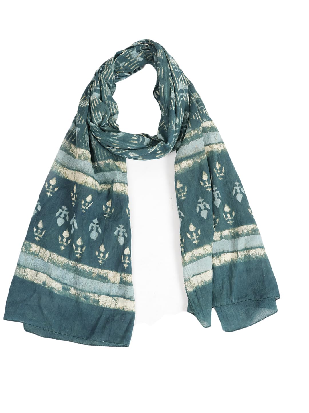 RAI SAHAB Printed Cotton Scarf for Women, Lightweight Soft Scarves Stoles for Summer & Winter(ST-99GRN10)