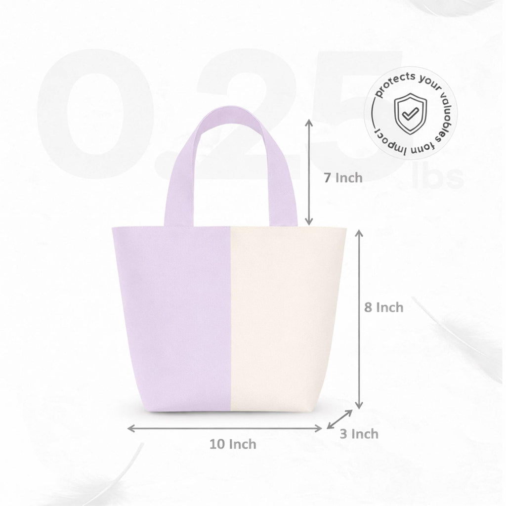 Lify Canvas Mini Tote Bag for Women | Small Handbag Purse with Zipper & Inner Pocket | Lightweight Cotton Canvas Craft Bag for Daily Use, Travel, Shopping & Gifting (1 Piece) (Pastel Purple)
