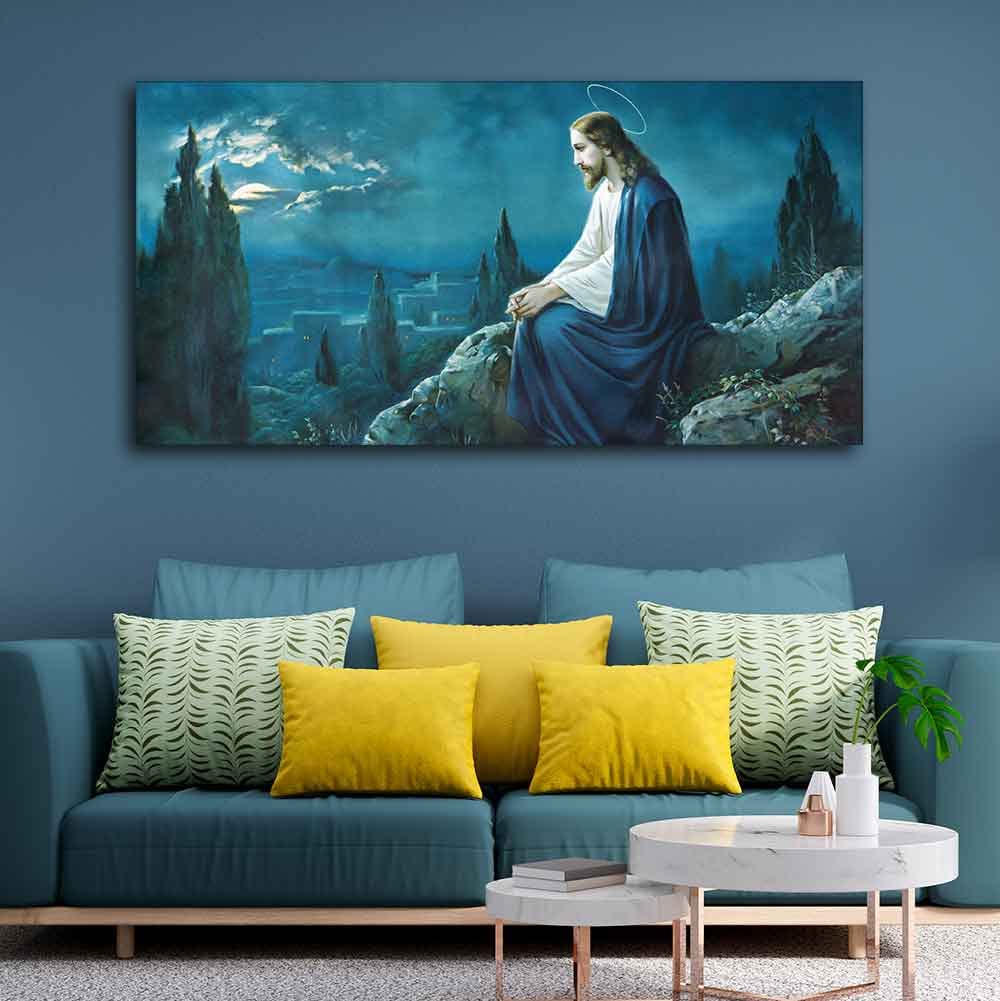 VIBECRAFTS Jesus in the Gethsemane Garden Premium Canvas Wall Painting With Frame for Living Room Drawing Room Home|Office|Gift (PTVCH_2218)