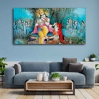 VIBECRAFTS Canvas Paintings for Living Room Drawing Room Hindu Radha Krishna Canvas Wall Painting Fitted With Wooden Frame For Home | Office | Living Room | Gift (PTVCH_2494)