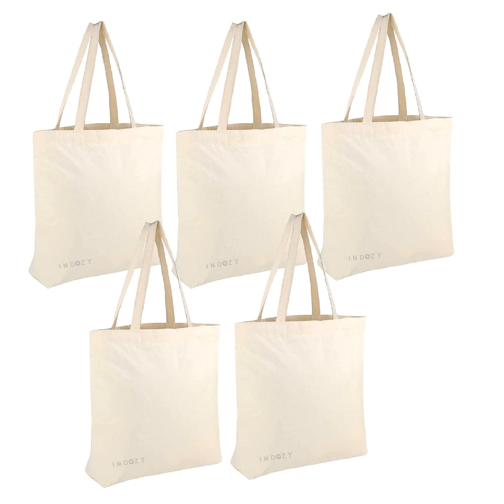 INDOZY Cotton Tote Bags Bulk Shopping Bag for Crafts, DIY Reusable Grocery Bag, 15 X 17 Inch Set of 5 Bags