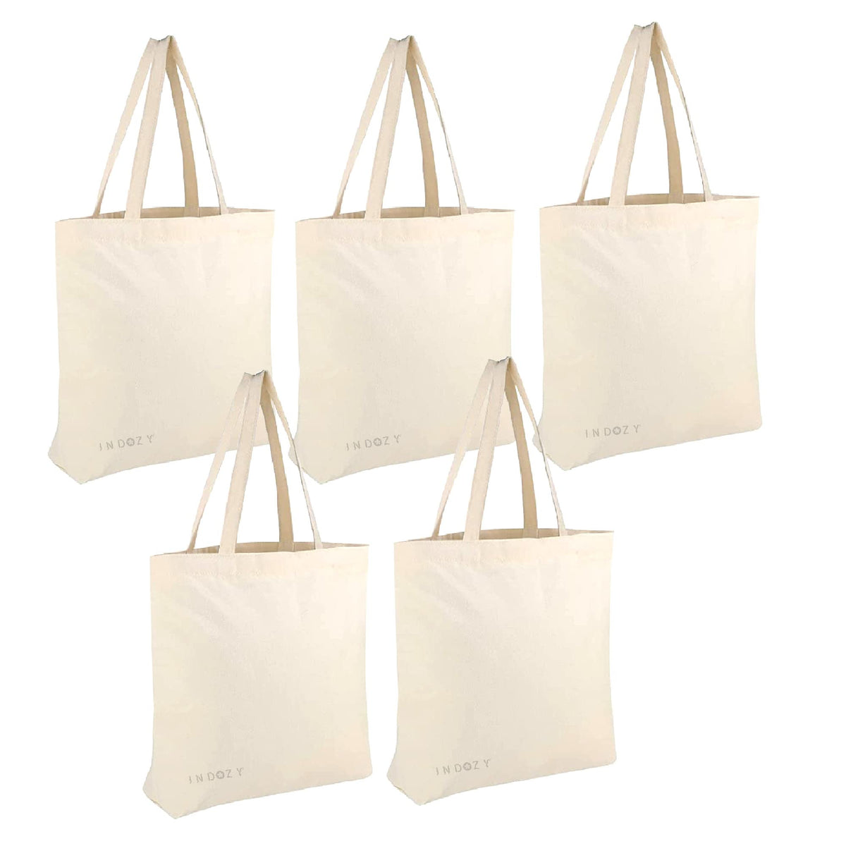 INDOZY Cotton Tote Bags Bulk Shopping Bag for Crafts, DIY Reusable Grocery Bag, 15 X 17 Inch Set of 5 Bags