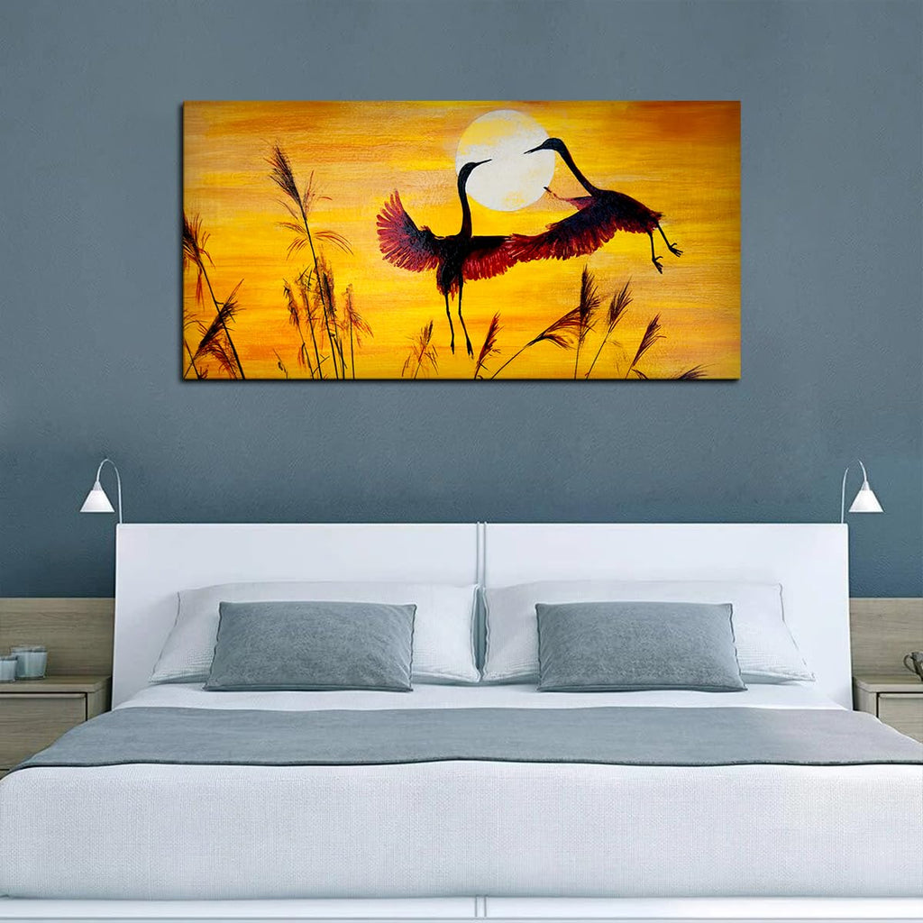 VIBECRAFTS Canvas Paintings for Living Room Drawing Room Canvas Wall Painting of Flamingos Pair Flying in Sunset for Home|Office|Gift(PTVCH_2396NV)(48 x 24 Inches)