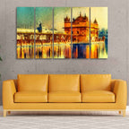 VIBECRAFTS Golden Temple 5 Pieces Canvas Wall Painting For Home | Office | Living Room | Gift (PTVC5Pcs4_8540)