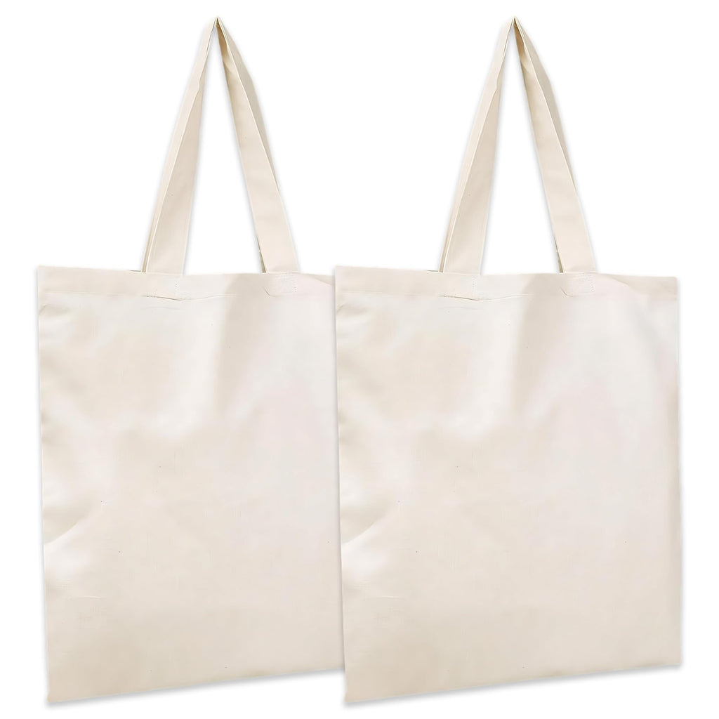 Metsi Reusable Canvas Cotton Tote Bag, 15x16, 11 Drop Handle, 100% Natural Cotton Tote Bag, Eco-Friendly, Durable, Washable Cloth Tote for Shopping, Book, Travel & Everyday Use, Pack of 2