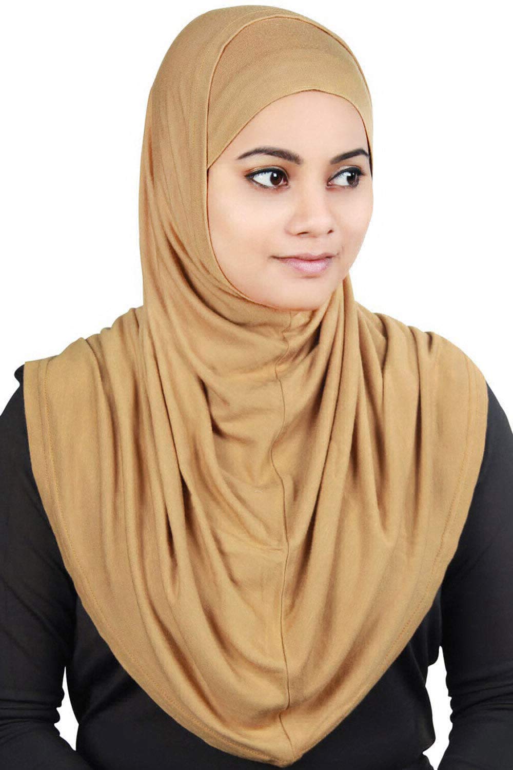 MyBatua Women's 2-Piece Al-Amira Hijab with Under Scarf/Cap/Bonnet in Soft Viscose Jersey for Female, Ready to Wear HJ-129 (Beige)