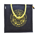 JUTEKA Yoga Print Eco Friendly Jute Bag for Shopping, Lunch, Tiffin, Office, Grocery with Zip Closure and Padded Cotton Handles…