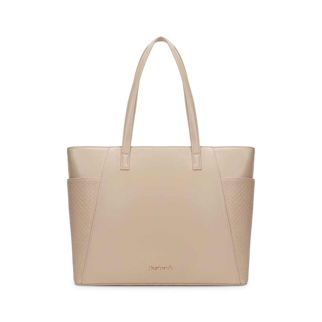 Fastrack Gridlock Tote | Woven Faux-Leather Women's Handbag | Laptop Tote with Textured Side Pockets & Gold Hardware